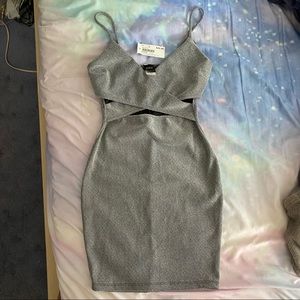 New Silver Cut Out Bodycon Dress
